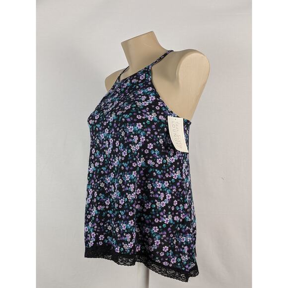 Ten Sixty Lounge Small Spaghetti Strap Racerback Tank Lace Trim Floral Layering - Picture 2 of 9